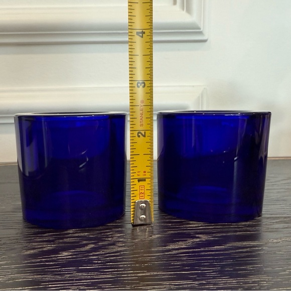 littala Marimekko Kivi Glass Cobalt Blue Votive Candles Holders Finland Pair - Picture 4 of 5